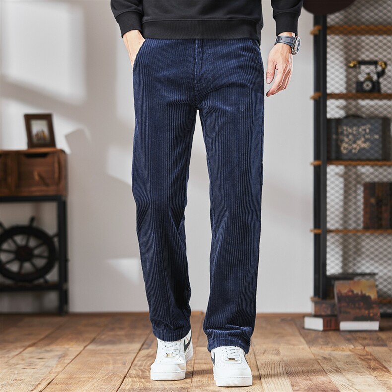 韩版加厚款复古灯芯绒舒适直筒运动休闲裤男士宽松轻奢长裤子，男装休闲裤，星座914