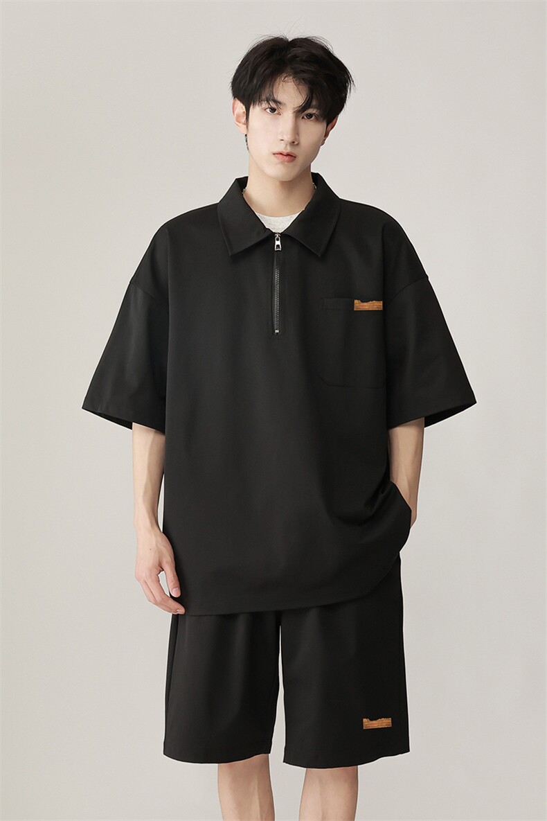 夏季运动篮球套装Polo衫五分裤男设计感凉感冰丝两件套TZ056-P65,男装休闲套装,电商A082