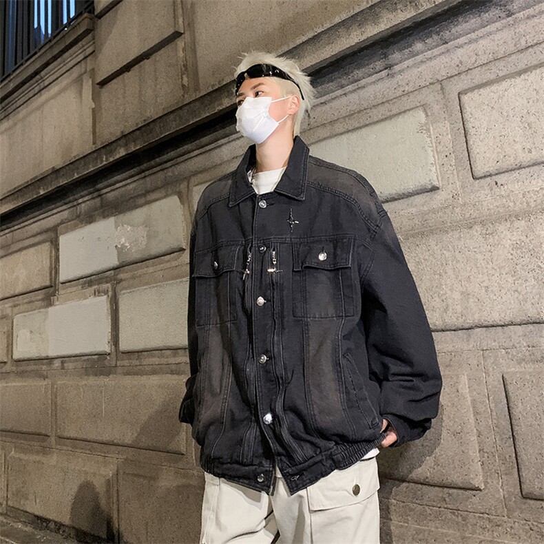 水洗做旧牛仔外套男春秋季美式ins潮牌高街宽松百搭短款工装夹克,男装夹克,星座410-7