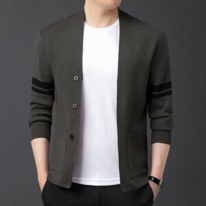 开衫男春秋季2023新款宽松中年人商务休闲外套针织衫纯色上衣服图片
