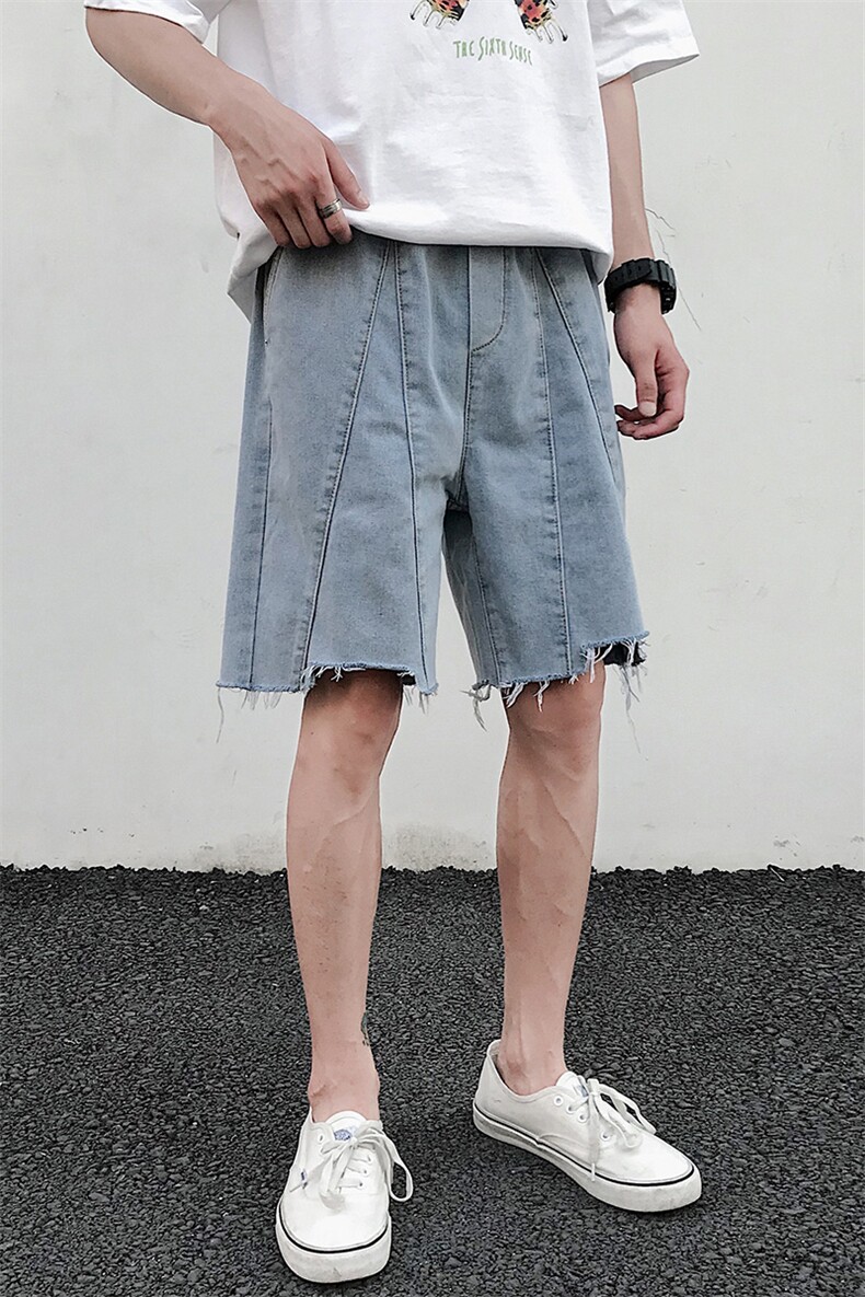 2021夏季新日系大码男港风毛边拼接立体裁剪牛仔短裤ND8116-P45,男装牛仔裤,电商A001