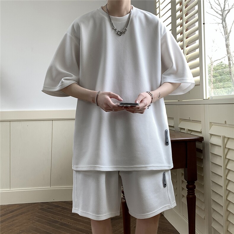 2026夏装休闲运动套装贴标休闲短裤潮男五分裤TZ707/P65白，男装休闲套装，电商A094