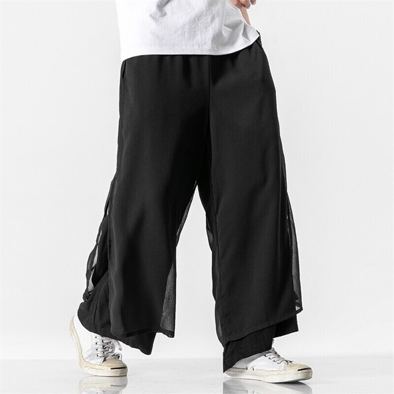 夏季 大码棉麻宽松直筒阔腿九分裤双层汉服棉麻裤情侣 K61/P95图片
