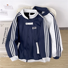 加绒加厚运动夹克男三条杠开衫卫衣棒球服外套JK004-P45加绒P50，男装夹克，星座308B-2