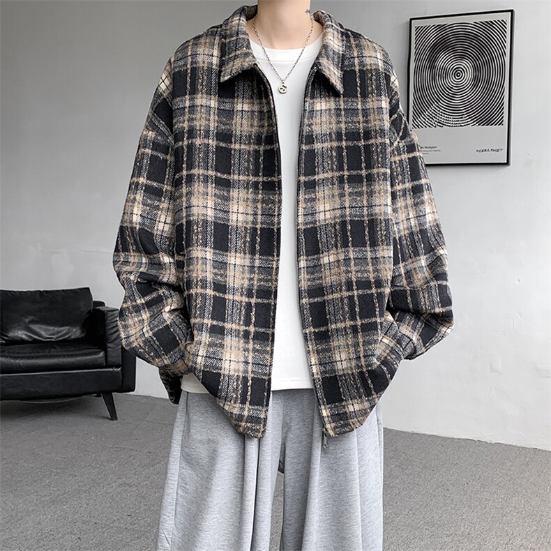 JK8881-P70控108专业得物二开秋季磨毛格子呢料夹克外套,男装夹克,电商A058-1（原电商C417）