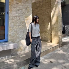 韩春夏立体工字褶A字廓形弯刀TR西裤通勤cleanfit休闲裤男女款，男装西裤，星座506A
