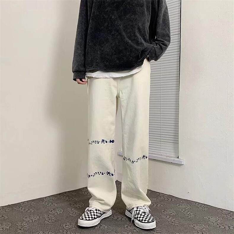 DK425-P40新款牛仔裤男宽松百搭简约拖地裤潮流时尚印花阔腿裤,男装牛仔裤,星座603-2