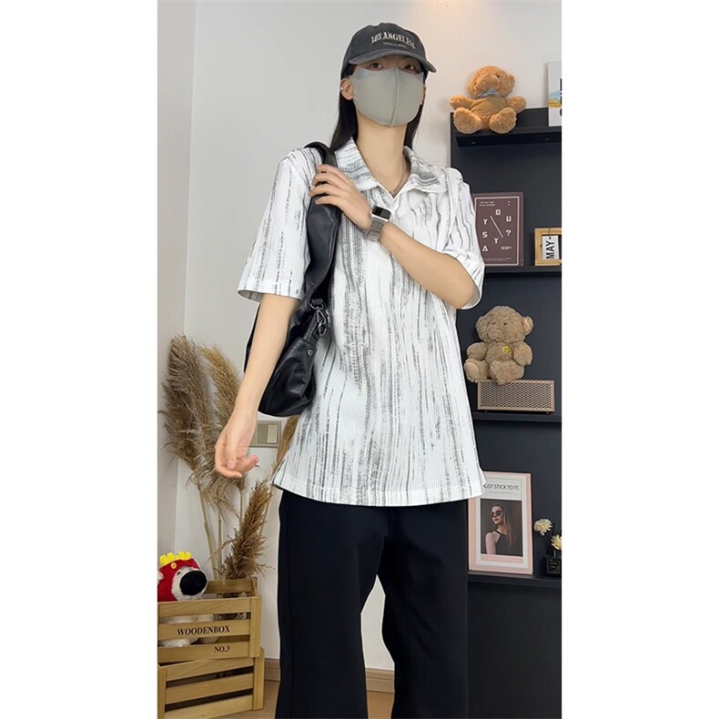 美式风短袖时尚潮流男女宽松型简约肌理感翻领上衣T3703-特价P27,男装T恤,电商A007