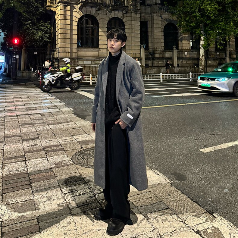 现货+加棉韩系长款呢子大衣cleanfit过膝加长风衣外套Y905-P135，男装风衣，星座1004-3