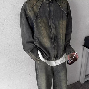 316-P67 潮牌美式复古解构拼接牛仔外套男女宽松小众潮流高街夹克图片