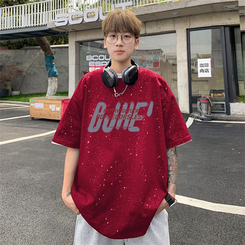 量大优供抖音视频支持得物配合二开美式满天星亮片短袖T恤MTX531,男装T恤,电商A486