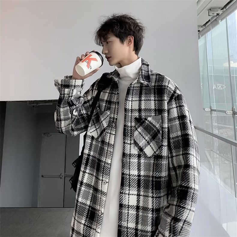 格子毛呢夹克男韩版潮流高街帅气2023秋冬季ins宽松外套W5388-P61,男装夹克,星座412-3
