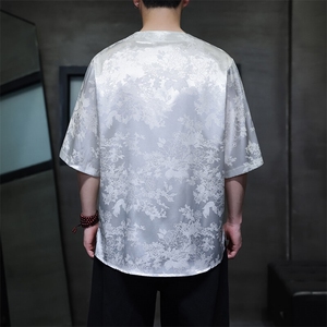 新款风宽松大码盘扣提花潮夏季短袖ST051-P58-白图片