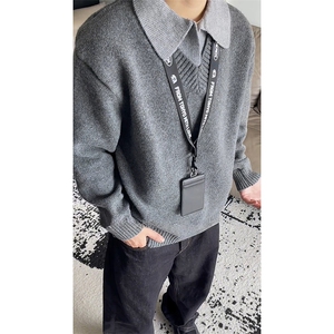 视频图 美式复古翻领纯色男休闲假两件毛衣现货数据款-A2310特P65图片