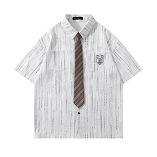 潮牌学院风条纹短袖衬衫男女夏季休闲百搭情侣衬衣insT204P65，男装T恤，星座201-2