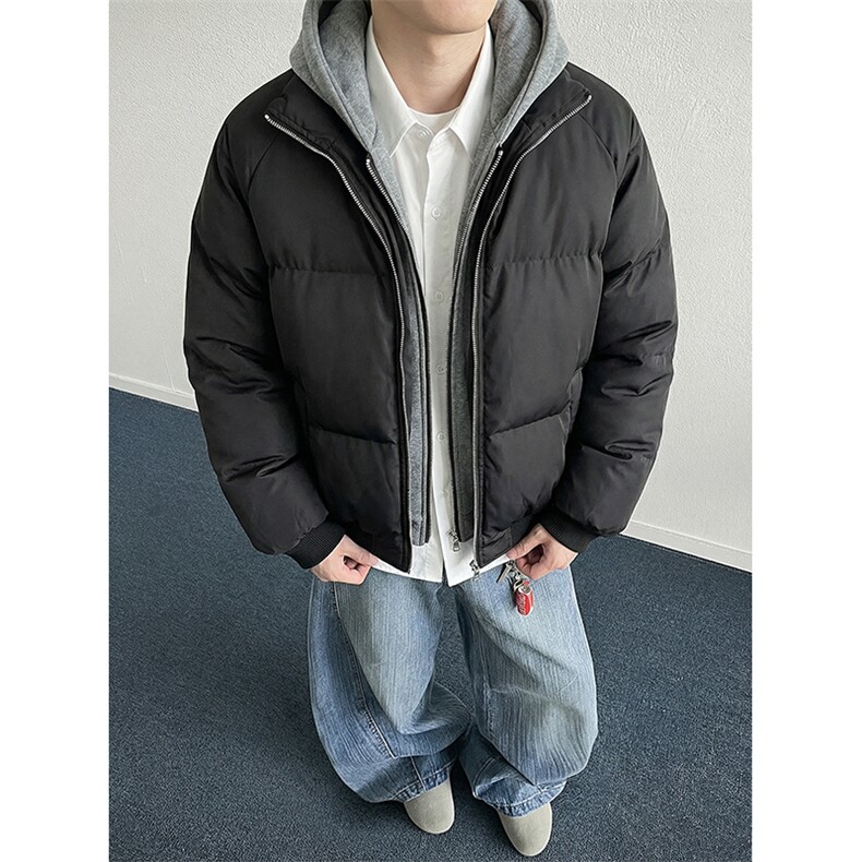 现货高品质重磅工艺美式高街假两件PU皮棉衣男女加厚棉服外套图片