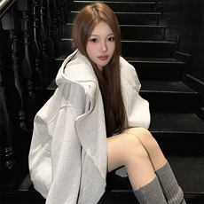抖音得物品质26春装美式重磅结构斜拉链高领连帽卫衣开衫外套W61，女装短外套，电商A486