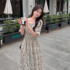 法式甜美茶歇碎花连衣裙女2025夏季新款韩版收腰显瘦温柔风长裙子，女装连衣裙，2C029