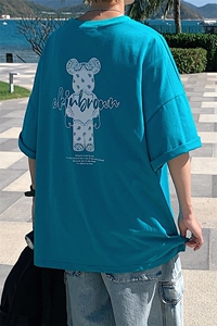 1港风小熊印花休闲情侣日系潮大码M-5XL短袖T恤男DT7736P25控38图片