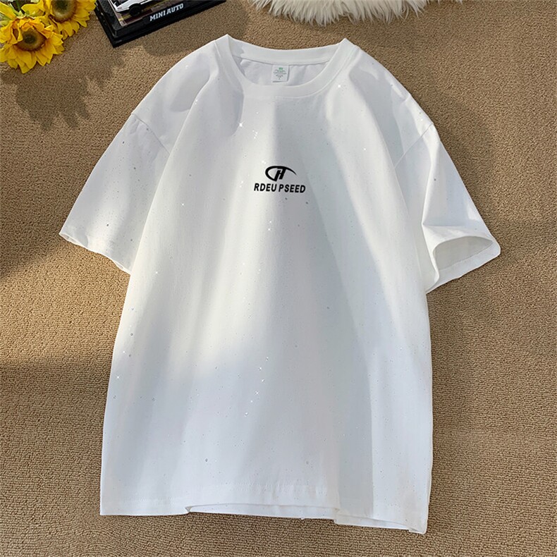 可48小时发货支持抖音得物来样二开美式满天星亮片短袖T恤MTX681，男装T恤，电商A486