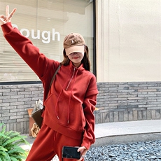 本命年红色卫衣套装女春季2025新款今年流行阔腿裤休闲运动两件套，女装套装/套裙，2C317A