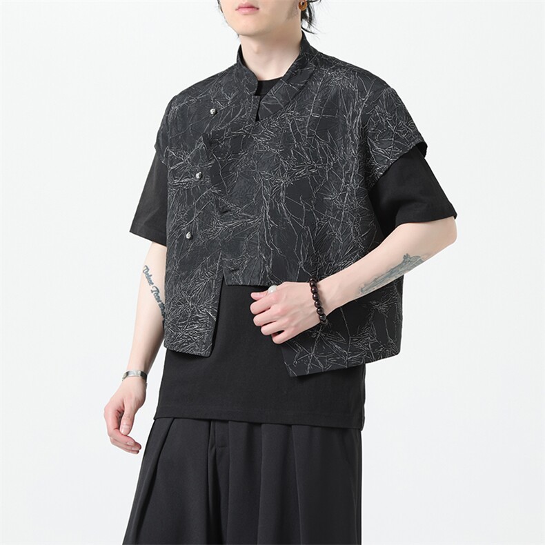 2025夏季新款男装新中式短款马夹外搭风短袖马甲外套C88-P65,男装T恤,电商B277(原6028)