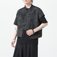 2025夏季新款男装新中式短款马夹外搭风短袖马甲外套C88-P65，男装T恤，电商B277(原6028)