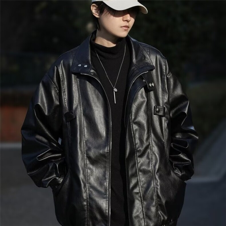 美式街头飞行员皮衣外套男宽松痞帅机车皮夹克WLG121-P65夹棉75,男装夹克,星座1008