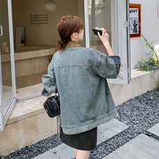 拼接翻领水洗翻领牛仔外套女2025春秋季新款韩版复古港风夹克上衣，女装牛仔外套，维壹