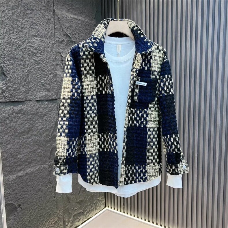 小香风外套男高级感格子夹克休闲翻领上衣春秋季衣服HH1022P58,男装夹克,星座1013-5