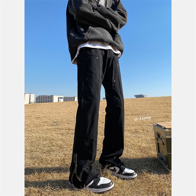 2024新款高街牛仔裤黑白色拉链款微喇叭裤715-6-BX08P65（控88）,男装牛仔裤,星座715-6