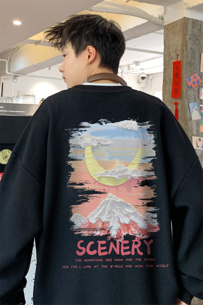 ！2023秋冬新款男士华夫格圆领卫衣潮流学生长袖HWY65P30,男装卫衣,电商B220
