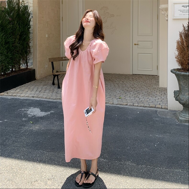 高级感气质v领中长款连衣裙女2025夏新款爆款韩版高腰小个子长裙,女装连衣裙,2C113