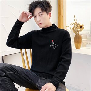 秋冬中领毛衣男比心套头外套男毛衫打底针织衫高领心焦糖M227P35图片