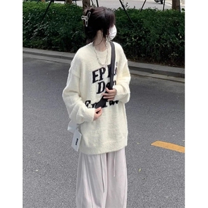 马海毛字母圆领毛衣男女慵懒风潮情侣装针织衫外套 MY9167图片