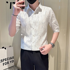 店主风社会小伙男褶皱款七分袖衬衫男潮流上衣301A-1/CS566/P55，男装衬衫，星座301A-1