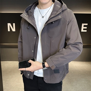 25017-M-3XL-P128店主风秋季新款纯色基础连帽冲锋衣夹克外套男图片