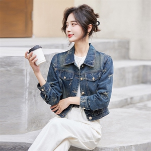 早秋新款牛仔外套女2024休闲韩版时尚刺绣蝴蝶结烫钻洋气百搭上衣图片