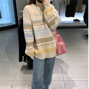 不一样港风复古情侣装条纹宽松卫衣秋冬季慵懒美式针织衫毛衣图片