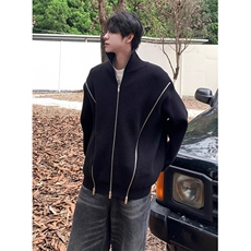 拉链设计毛衣外套男纯色宽松休闲重磅立领针织衫MY9226，男装针织衫/毛衣，星座1116A（原606A-3）