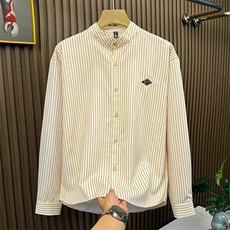 工装复古竖条纹立领长袖衬衫宽松廓形棒球衬衣外套秋季男LS72P44，男装衬衫，星座1013-5