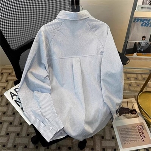 春秋复古竖条纹拼接短袖衬衫男潮宽松解构休闲半袖衬衣LS554 P42图片