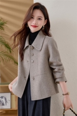 双面羊绒短款外套女秋冬新款时尚纯色高级感小个子新中式毛呢大衣，女装毛呢外套，众宇琦