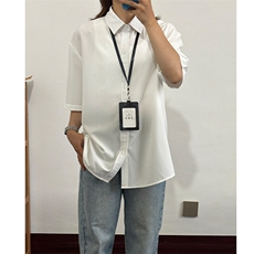 薄款冰丝短袖衬衫男简约纯色垂感休闲痞帅衬衣CS288-P20，男装T恤，星座301C-5
