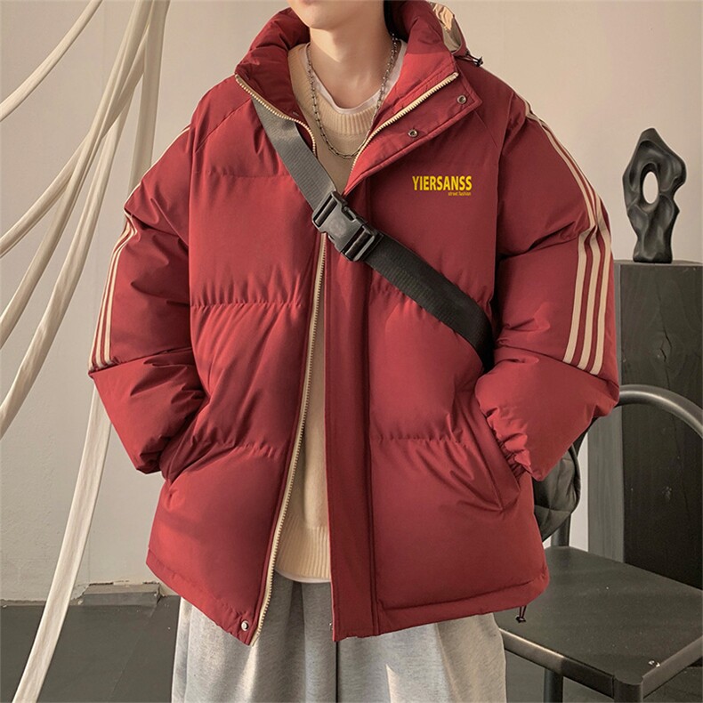 港风拼三条杠宽松男女情侣面包服羽绒棉连帽棉衣C408M1202P100,男装棉衣,电商C408(原B339-1)