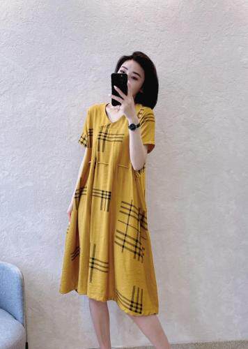 天丝麻连衣裙，女装连衣裙，慕亿