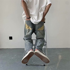 新款直筒牛仔裤男士宽松百搭痞帅慵懒风宽松拖地长裤NK7067-P40，男装牛仔裤，星座1008-1
