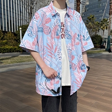 精品大码花男短袖夏季痞宽松上衣服外套翻领衬衫A012/824P35，男装衬衫，电商A012