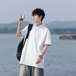 wassup happy简约polo衫短袖t恤男夏季薄款潮牌青少年休闲五分袖图片