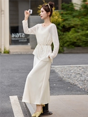 2026年夏季新款简约风镂空针织衫上衣吊带两件套时尚连衣裙套装，女装套装/套裙，米尚